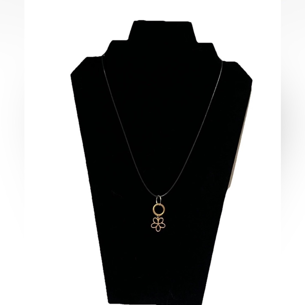 Pendant 14k Gold Plated Floral Pendant On Black Leather Cord